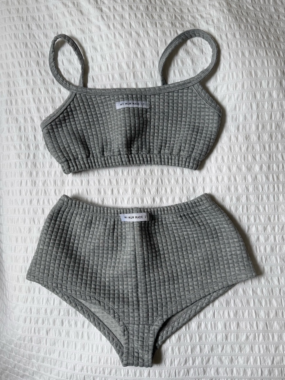 My Mum Made It Grey Cropped Bralette & High-Waist Brief Shorts Loungewear Set